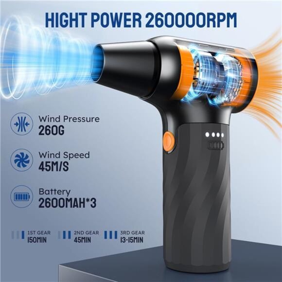 Compressed Air Duster, 260000RPM Cordless Electric Air Blower and Brushless! - Picture 3 of 7